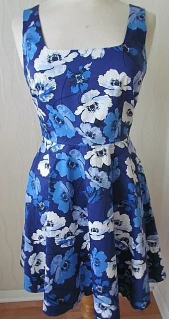 Gorgeous Oasis Sleeveless Blue Floral Flippy Skater Occasion Wedding Dress 8