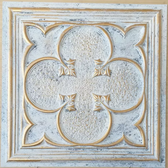 Faux tin vintage Ceiling tiles aged white gold decor wall panels PL35 10pcs/lot