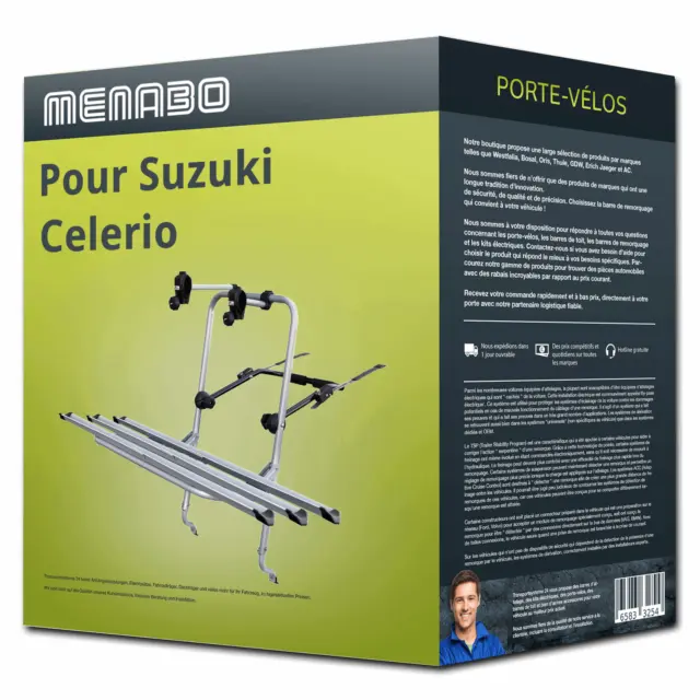 Porte-vélo Menabo Logic 3 pour Suzuki Celerio 11.2014-àcejour 3 vélos TOP