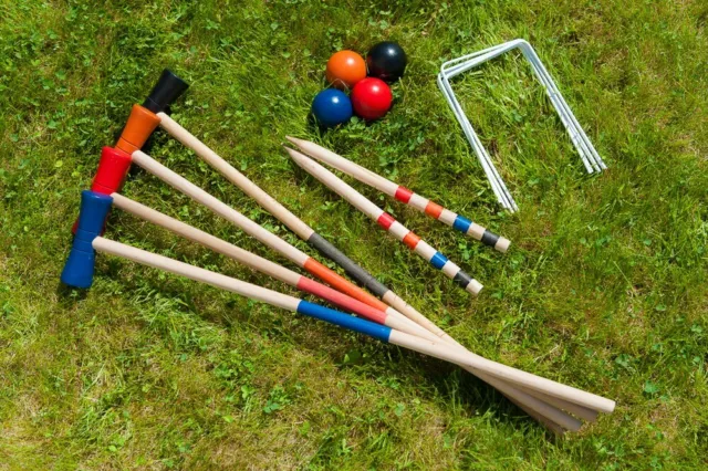 4 Person Wooden Croquet Set Game Outdoor Summer Fun Play Family New