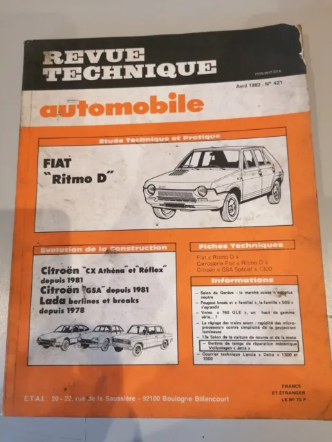 RTA revue technique automobile N° 421 FIAT RITMO D