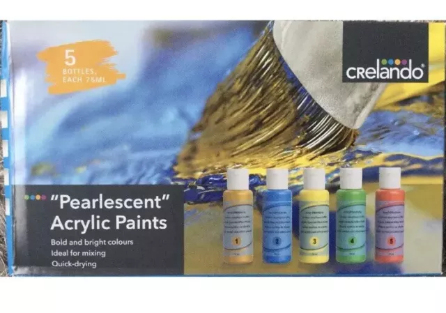 Acrylic Paints Pearlescent 5 Colours 75ml Each Crelando