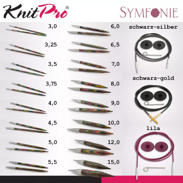 Knit Pro Symfonie Austauschbare Nadelspitzen 16 Größen und passende Seile