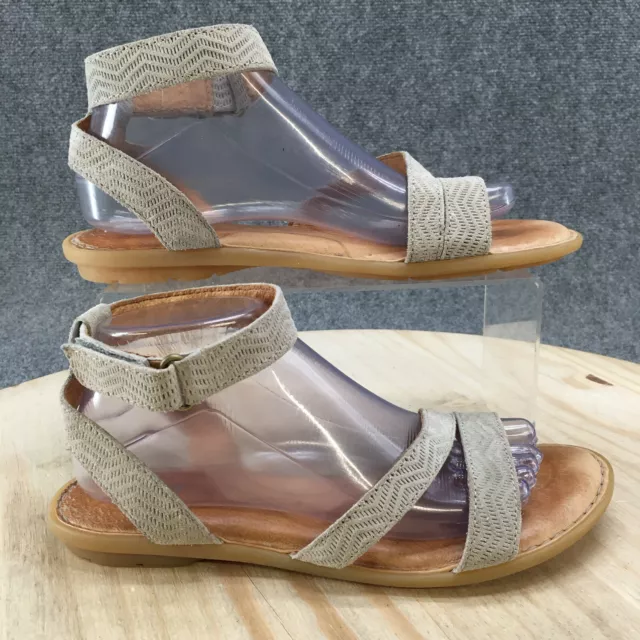 Born Sandal Womens 9M Tan Gray August Pashmina Ankle Strap Flats Suede Casual