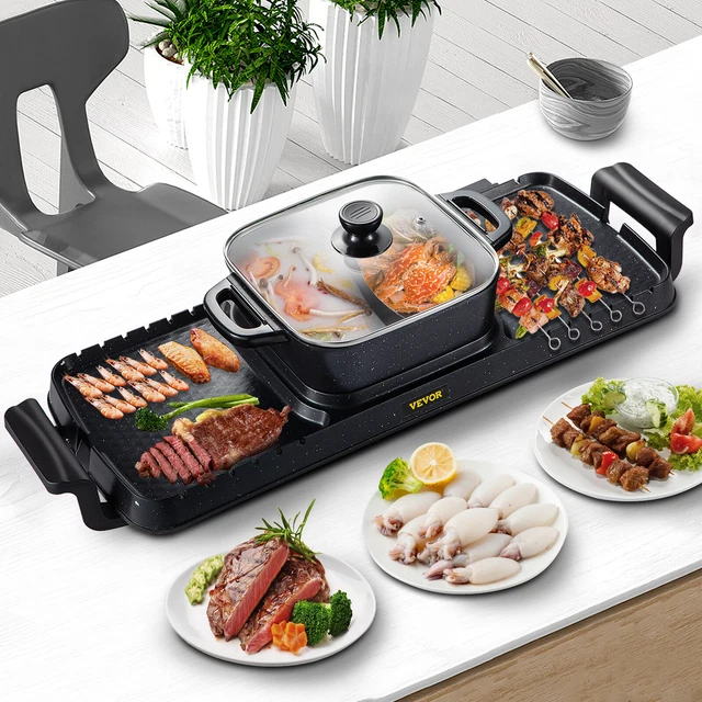VEVOR ELECTRIC 2 in 1 Hot Pot Hotpot BBQ Grill Oven Smokeless BBQ Pan ...