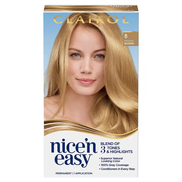 Clairol Nicen Easy Permanent Hair Dye 8 Medium Blonde Hair Color Pack of 1