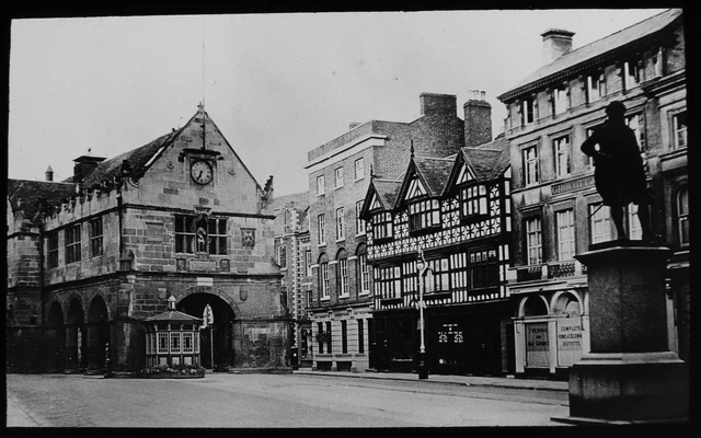 ANTIQUE Magic Lantern Slide SHREWSBURY OLD MARKET HALL C1910 PHOTO