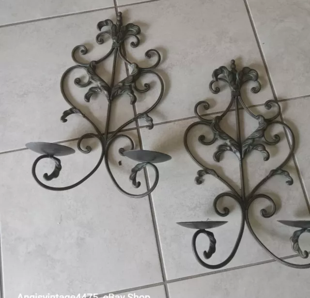 Double Candle Holder Wall Sconces contemporary Style Scrolls With Green Patina