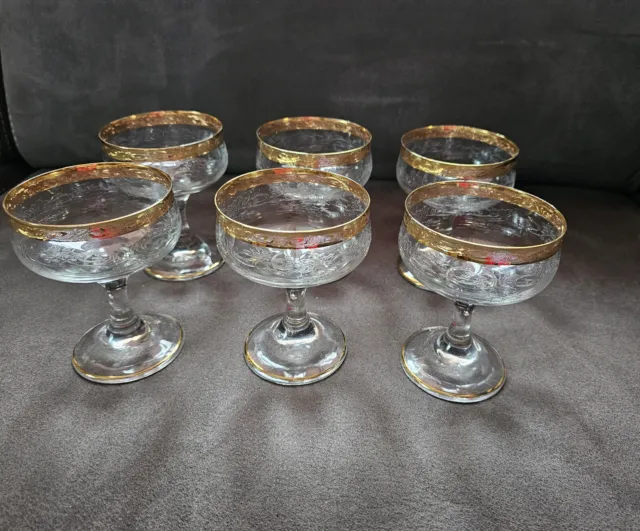 6 x Murano Medici Sektglas, Sektschale, Dessertschale mit Goldrand Gläser