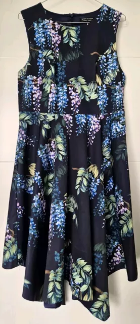 Jayson Brundson Black Label Blue Floral A-Line Dress With Asymmetric Hem Size 14