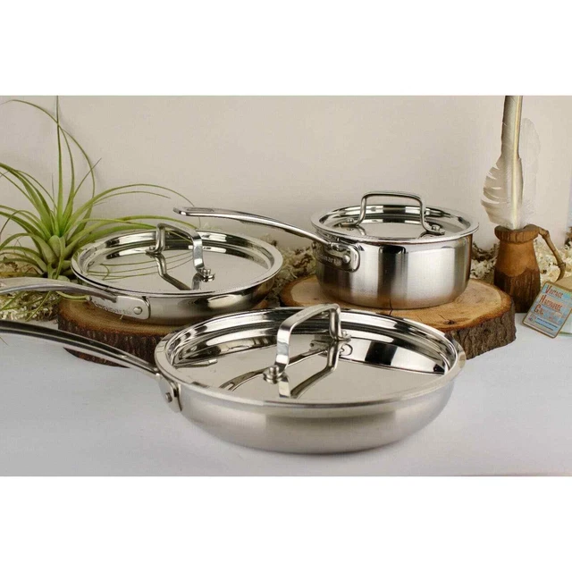 Cuisinart Multiclad Pro Stainless Steel Set 2 Skillets Sauce Pan LIDS Cuisinart Multiclad Pro Stainless Steel Set 2 Skillets Sauce Pan LIDS