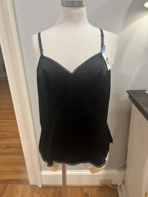 Vintage Vanity Fair Lingerie Black Nylon Cami Camisole Top Lace Trim Size 40 NOS