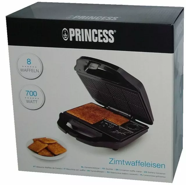 Princess Zimtwaffeleisen 700 Watt Waffeleisen für 8 Waffel/Zimtwaffel Schwarz