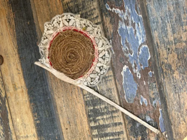 Antique 1900’s Old Jute Lace Hand Crafed Ancient Indian Hand Fan