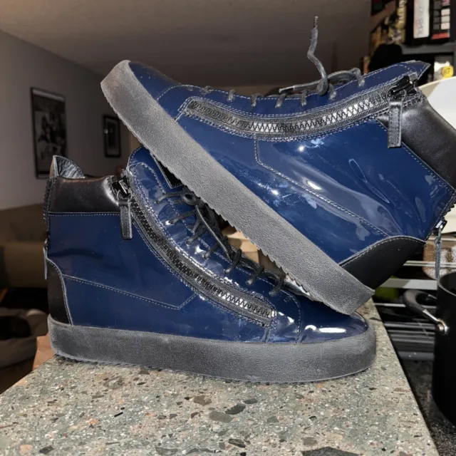 Giuseppe Zanotti Blue Patten Leather High Top Sneakers Shoes