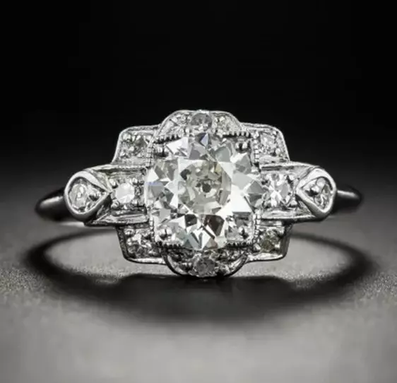 Circa 1920's Vintage 1.65CT Lab-Created Diamond Women Art Deco Architecture Ring