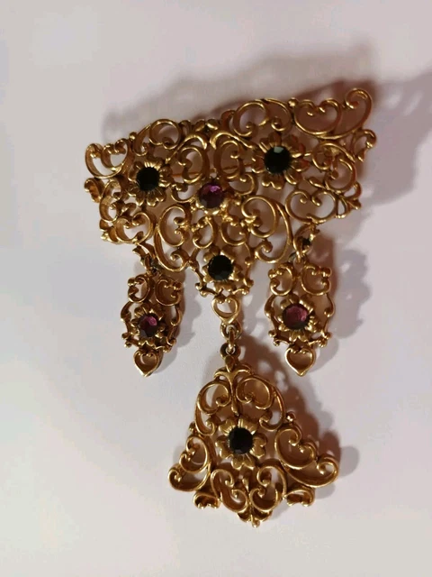 Broche Art Déco Branche D'Arbre Dorée Avec Strass Vert Émeraude – Élégance Vintage Fait Main XZ21