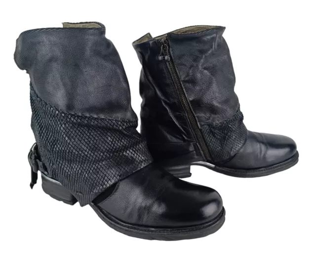 A.S.98 AirStep Womens Black Leather Perforated Ankle Biker Boots Size EU 42