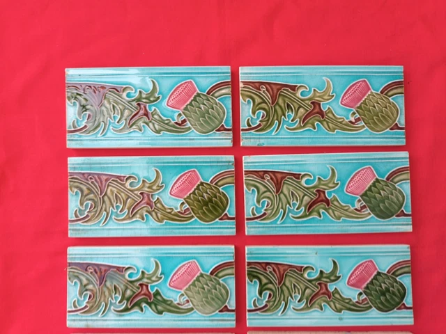 8 Piece Old Art Flower Design Majolica Ceramic Tiles Japan 0102 7