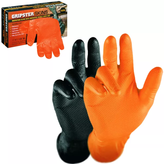 GRIPSTER Skins Nitril Einweghandschuhe Orange Mechaniker Handschuhe by Grippaz