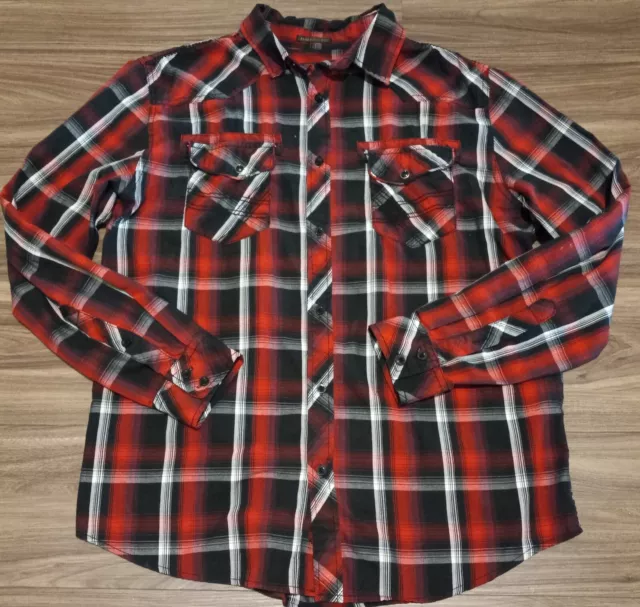 Helix Western Tartan Plaid Shirt Mens Large Athletic Fit Button Up Pearl Snap