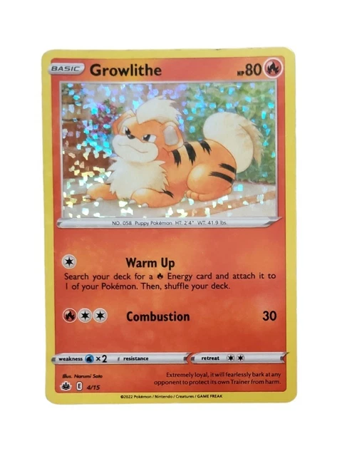Growlithe Pokemon Trading Card, Pre, Basic, No.058, Puppy Pokemon, Pre Owned