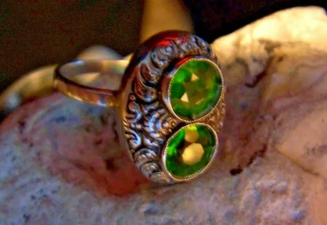 toller Art De-Co-Ring-Silber-peridot -grünen-Farb-Steinen-Hingucker ! 16 mm