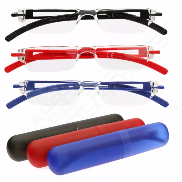 Ultra Lightweight Compact Reading Glasses Spectacles - Travel Case +2.5 + 3.5