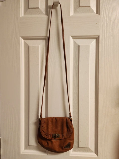 Roxy Small Crossbody Bag Purse Brass Turn Key Lock And Emblem Inside Zip Pocket