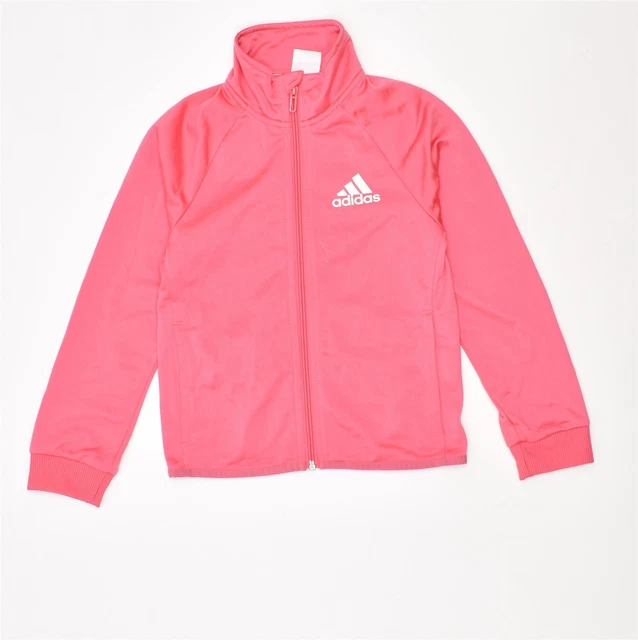 ADIDAS Girls Tracksuit Top Jacket 7-8 Years Pink Polyester RT07