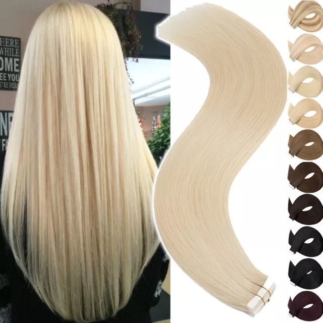 100% Echthaar Human Hair Extensions Tape In Remy Haarverlängerung Skin Wefts DE