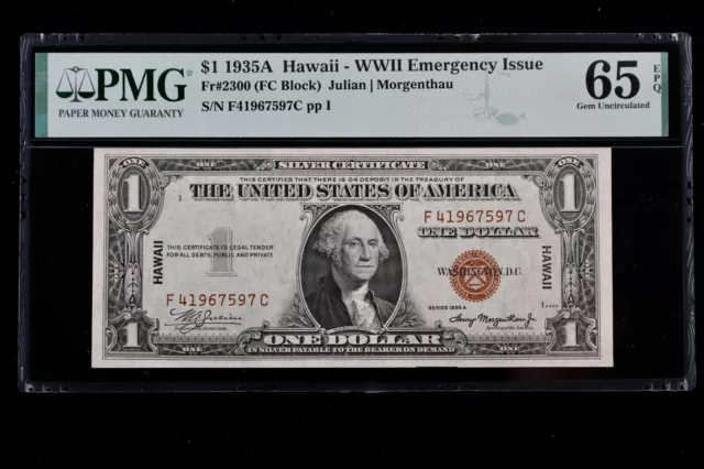 FC BLOCK $1 1935A HAWAII PMG65EPQ Silver Certificate F41967597C Fr2300 12K print