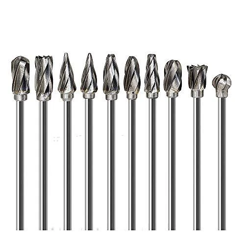 Aluminum Cutting Bits Carbide Burr Set-10 Pieces With 3mm1/8 inch Shank Dia a...