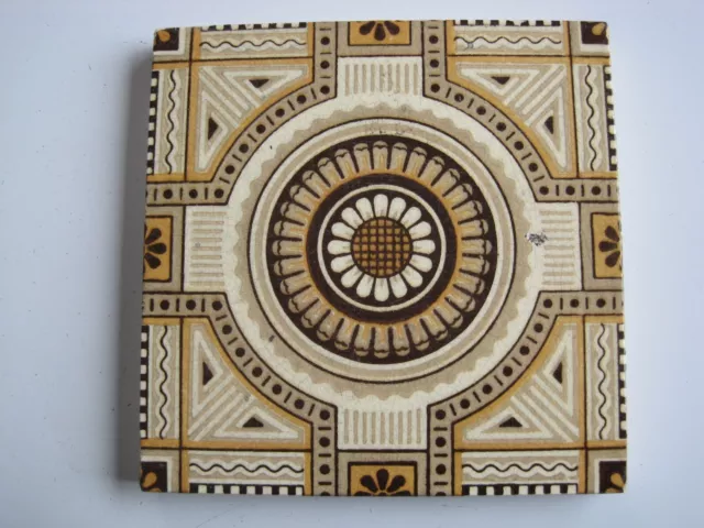 Antique 6" Victorian Mintons Browns On Buff Aesthetic  Design Wall Tile  #1723