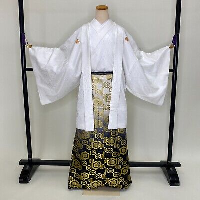 Japanese Kimono Men's Hakama Haori Nagagi Crest free shipping G-457