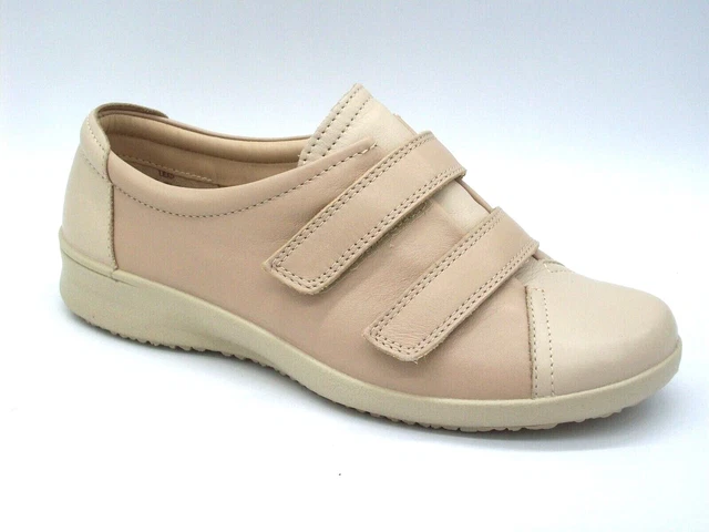LADIES HOTTER SIZE 3 4 4.5 Leap Beige Brown Leather Hook Loop