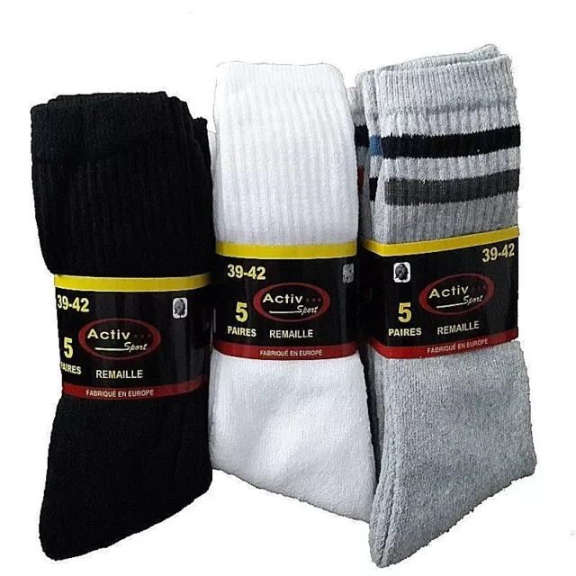 Lot de 10 à 70 paires de chaussettes tennis Noir, Blanc ou Gris pour homme/femme