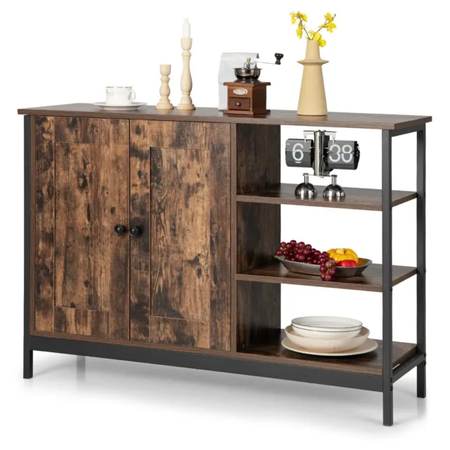 Industrial Storage Cabinet Sideboard Buffet Organizer 3-Tier Side Rack & 2-Door