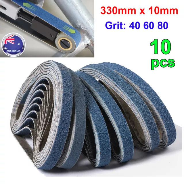 10X 330mm x 10mm Blue Zirconia Sanding Linisher Belts - Sander Grinder Linishing