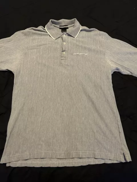 Porsche Brand Vintage Polo Golf Shirt Gray Stripe Men’s Medium Embroidered Rare