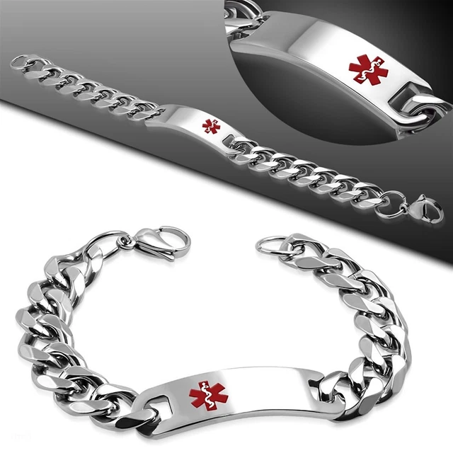 Medical Alert ID Bracelet Hypoallergenic Surgical Steel 8-1/4 inches NEW