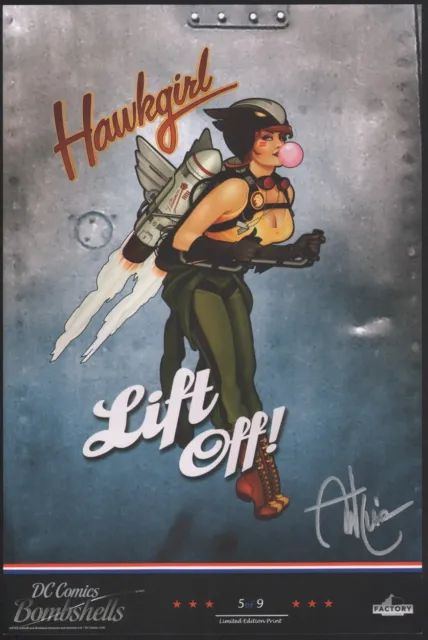 Ant Lucia SIGNED DC Comics JLA Bombshells Lithograph Print - Hawkgirl Hawk Woman