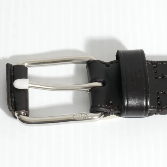 POLO RALPH LAUREN Mahogany Brown Leather Silver Roller Buckle Belt 34 ...