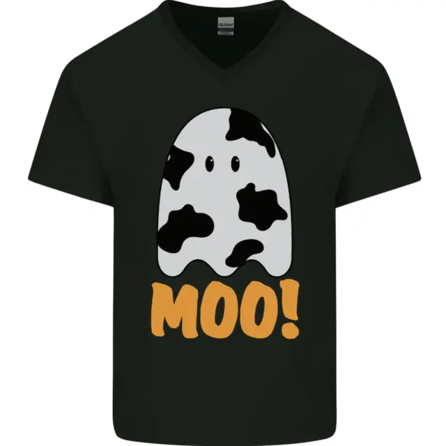 Moo Divertente Mucca Fantasma Halloween Inquietante Uomo V-Neck Cotone T-Shirt