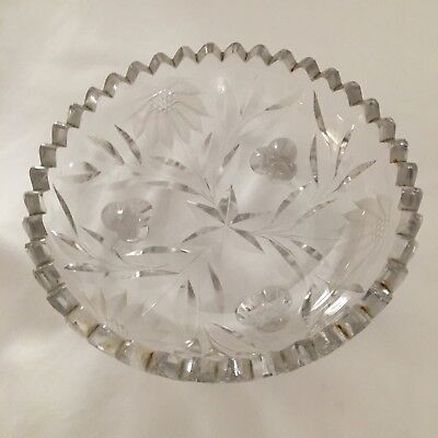 CUT GLASS crystal 3 Footed Fern Bowl Coneflower