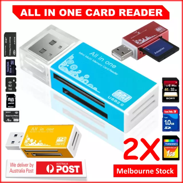 2x All in One Multi Card Reader USB Mobile SDHC Micro SD to USB 2.0 MMC M2