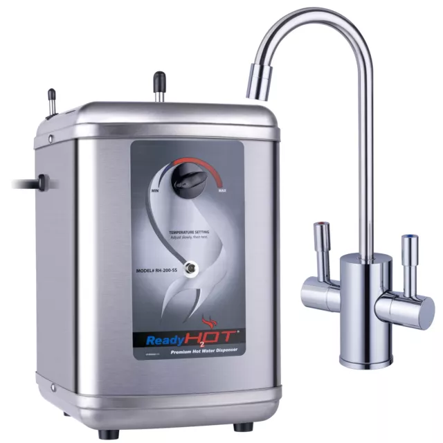 Ready Hot 1300W Instant Hot Water Dispenser, Polished Chrome Dual Handle Faucet