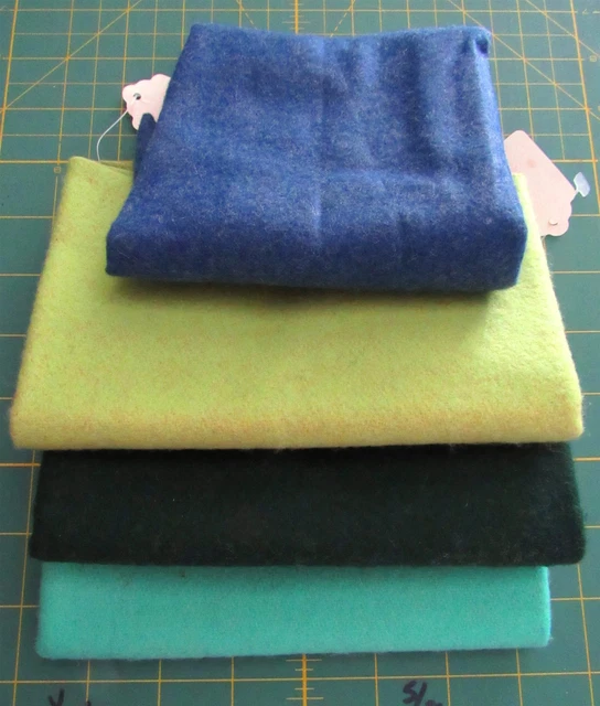4 primitivos teñidos a mano 70% lana, verde/azul, enganche de alfombra, apliques de centavo, artesanías