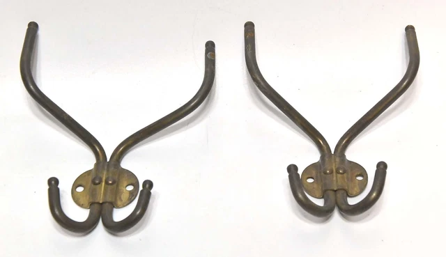 2 Matching Vintage Brass 4 Prong Wall Mount Hooks