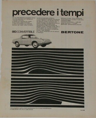 Advert Pubblicità 1967 BERTONE FIAT 850 CONVERTIBILE 